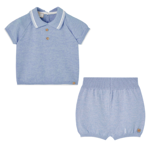 Paz Rodriguez Baby Blue Knit Polo Set