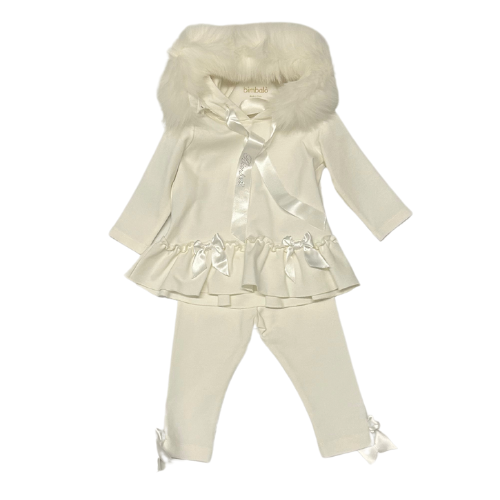 Bimbalo Girls Cream Fur Hood Leggings Set