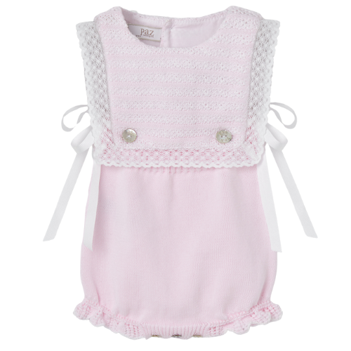 Paz Rodriguez Baby Pink Knit Bow Romper