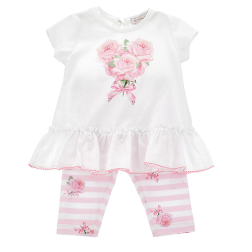 Monnalisa Baby Pink Rose Leggings Set