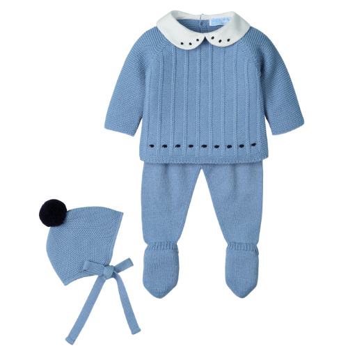 Mac Ilusion Baby Boys Blue Knit Outfit & Hat