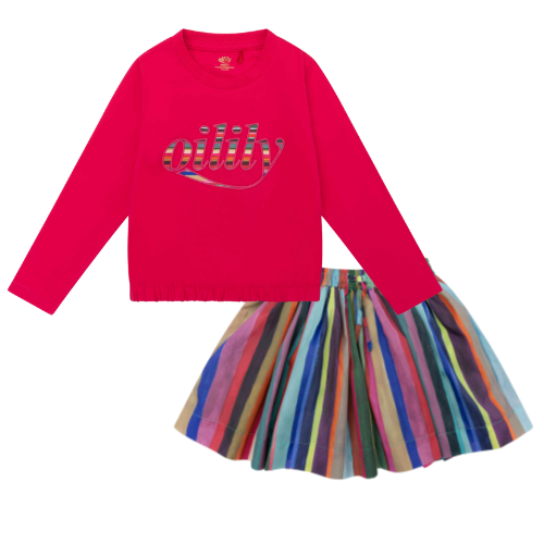 Oilily Girls Fuchsia Stripe Skirt Set