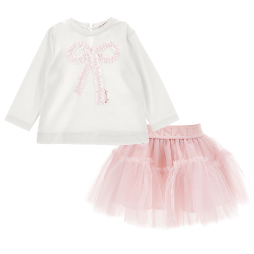 Monnalisa Baby Pink Bow Tulle Skirt Set