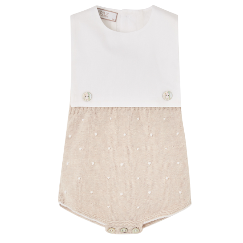 Paz Rodriguez Baby White/Beige Spot Romper