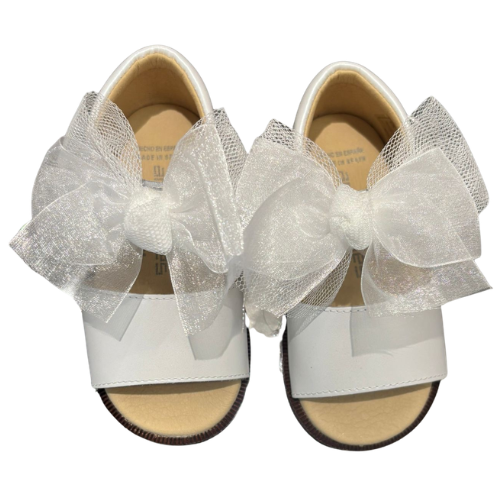 Andanines Girls White Tulle Bow Sandals