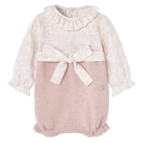 Paz Rodriguez Baby Pink Floral Knit Romper