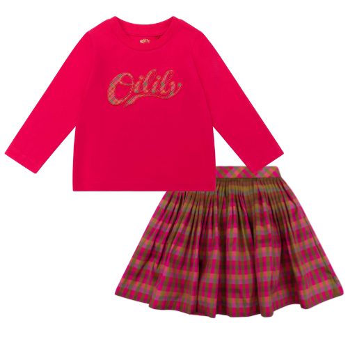 Oilily Girls Pink Check Solo Skirt Set