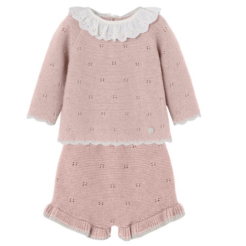 Paz Rodriguez Baby Pink Knit Shorts Set