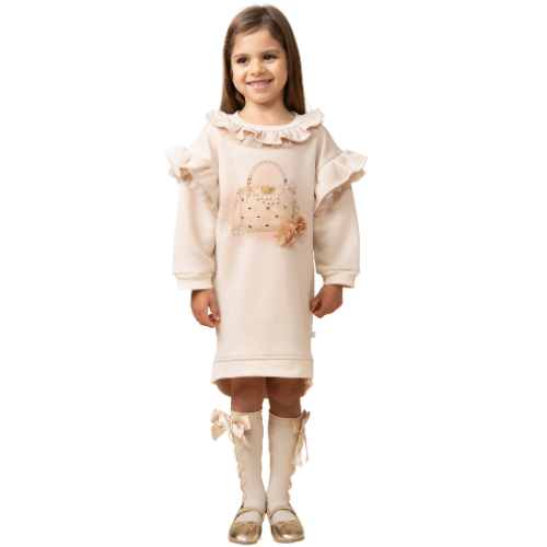 Caramelo Girls Beige Bag Jumper Dress