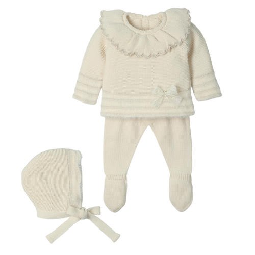Mac Ilusion Baby Girls Beige Outfit & Bonnet