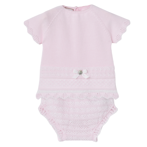Paz Rodriguez Baby Pink Knit Bloomer Set