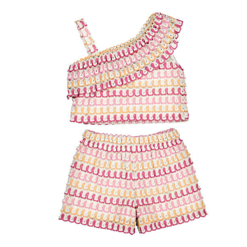 Mayoral Girls Pink Print Frill Shorts Set