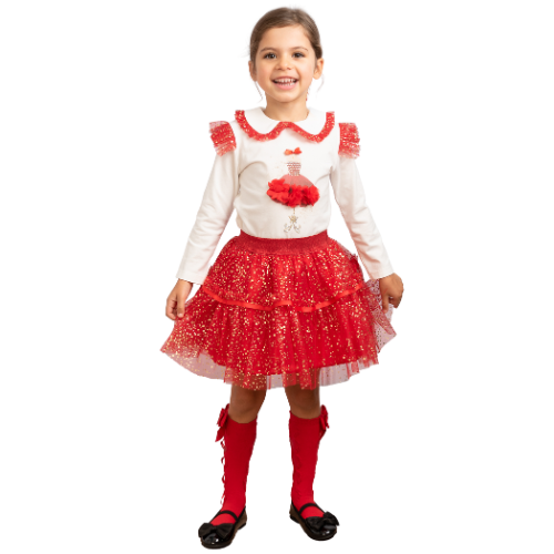 Caramelo Girls Red Tulle Skirt Set