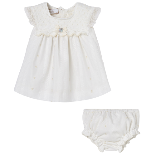 Paz Rodriguez Baby Ivory Bow Dress & Bloomers