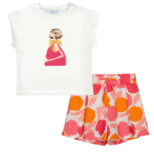 Mayoral Girls Pink & Orange Shorts Set
