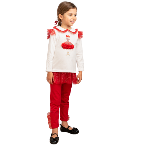 Caramelo Girls Red Tulle Leggings Set