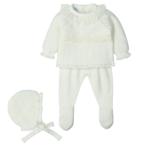 Mac Ilusion Baby Girls Ivory Lace Outfit & Bonnet