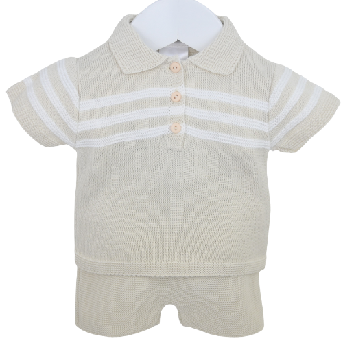 Pex Baby Beige Knit Stripe Shorts Set
