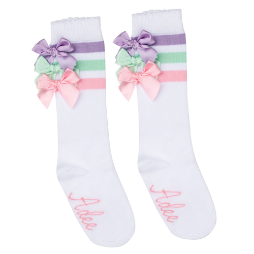 A Dee Girls 'Noola' White Bow Knee High Socks
