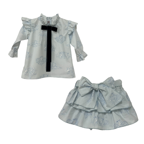 Phi Blue Cherub Bow Blouse & Shorts