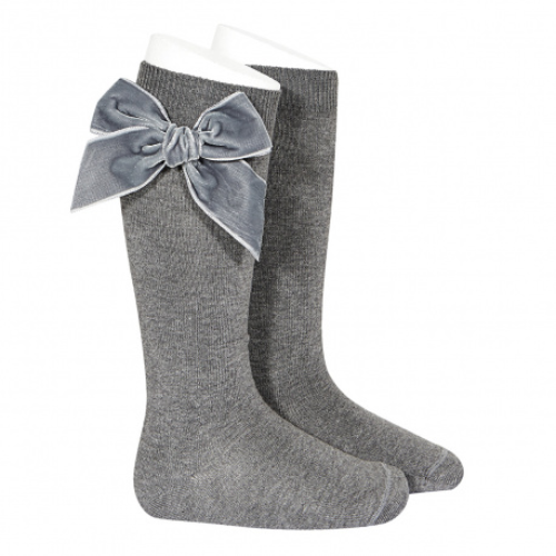 Condor Grey Velvet Bow Knee Socks