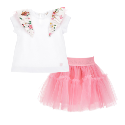 Monnalisa Baby Pink Tulle Skirt Set