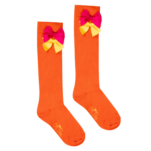 A Dee Girls 'Maxine' Orange Bow Knee High Socks