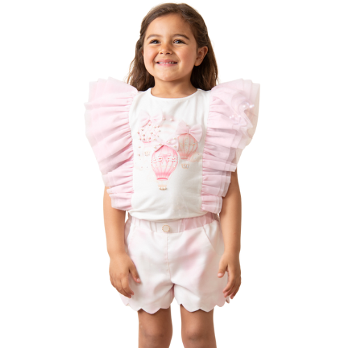 Caramelo Kids Pink Hot Air Balloon Shorts Set