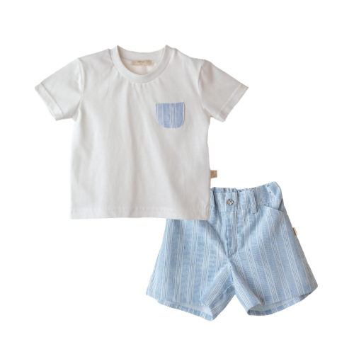 Baby Gi Ivory Blue Stripe Shorts Set
