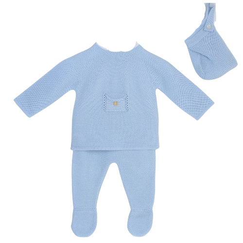 Pex Baby Boys Pale Blue Knit Hugo Outfit