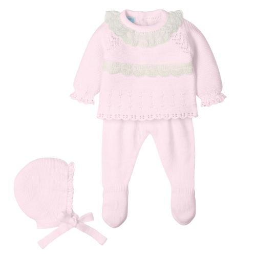 Mac Ilusion Baby Girls Pink Lace Outfit & Bonnet