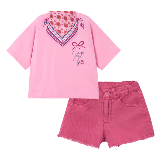 Mayoral Girls Pink Scarf Shorts Set