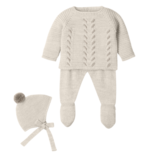 Mac Ilusion Baby Boys Beige Stitch Knit Outfit & Hat