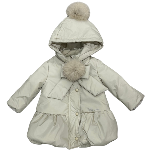 Bimbalo Girls Beige Fur Pom Pom Coat