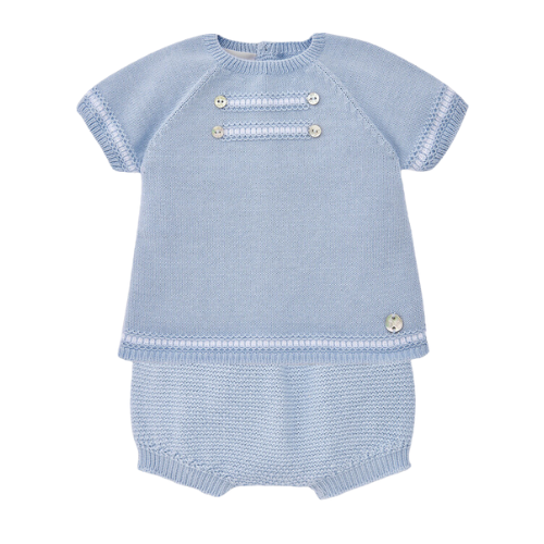 Paz Rodriguez Baby Blue Knit Shorts Set