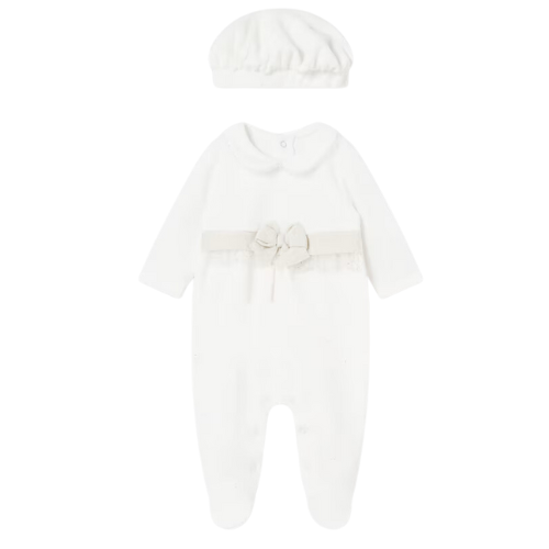 Mayoral Baby Girls Ivory Velour Babygrow