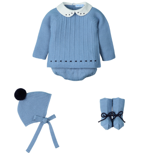Mac Ilusion Baby Boys Blue Outfit, Hat & Booties