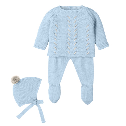 Mac Ilusion Baby Boys Blue Stitch Knit Outfit & Hat