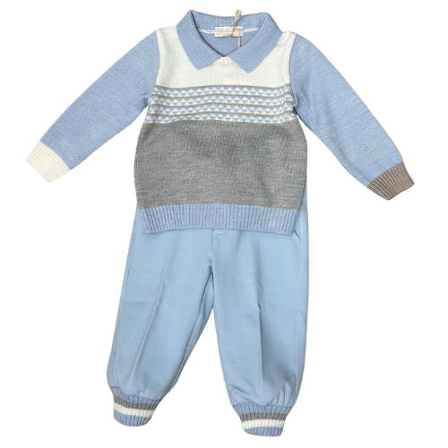 Bimbalo Boys Blue/Beige Knit Polo Outfit