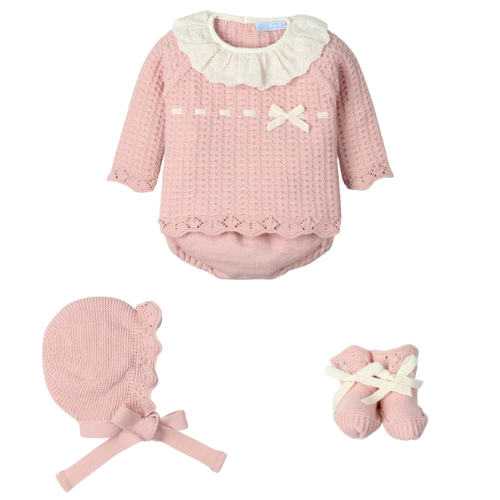 Mac Ilusion Baby Girls Dusty Pink Outfit, Bonnet & Booties