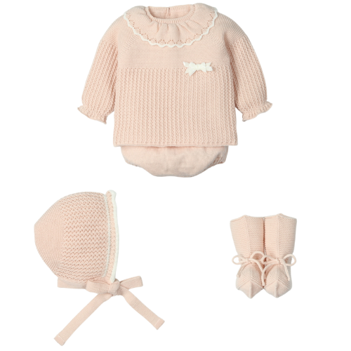 Mac Ilusion Baby Girls Nude Outfit, Bonnet & Booties