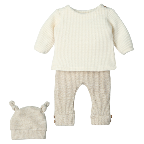 Mac Ilusion Baby Boys Beige Waffle Outfit & Hat