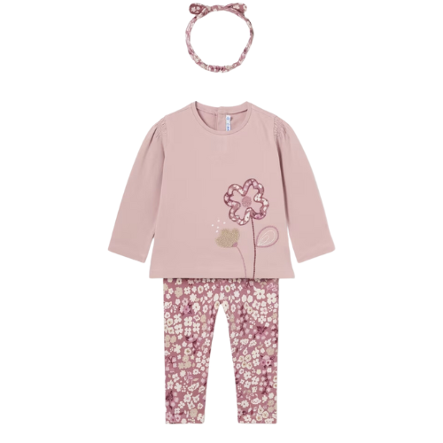 Mayoral Baby Pink Flower Outfit & Headband