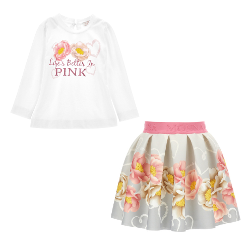 Monnalisa Girls Floral Print Skirt Set