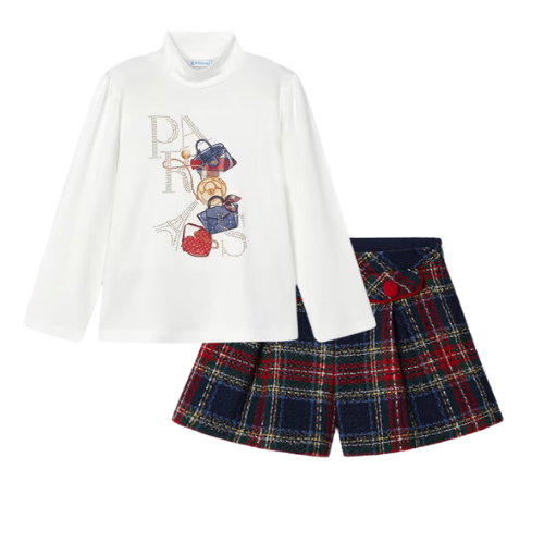 Mayoral Girls Red Tartan Shorts Set