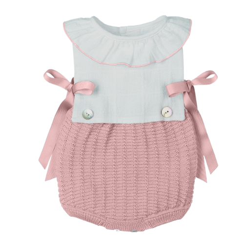 Mac Ilusion Baby Pink Knit Bow Romper