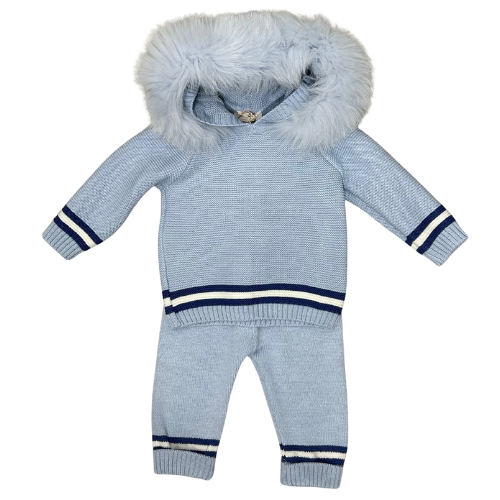 Bimbalo Boys Blue Knit Fur Hooded Outfit