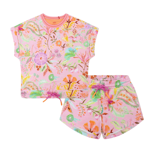 Oilily Girls Pink Flower Print Shorts Set