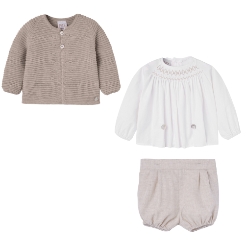 Paz Rodriguez Baby Beige Three Piece Outfit