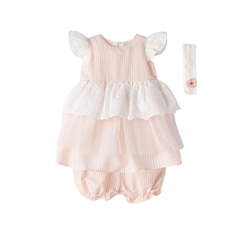 Ebita Girls Pink Stripe Dress & Bloomers